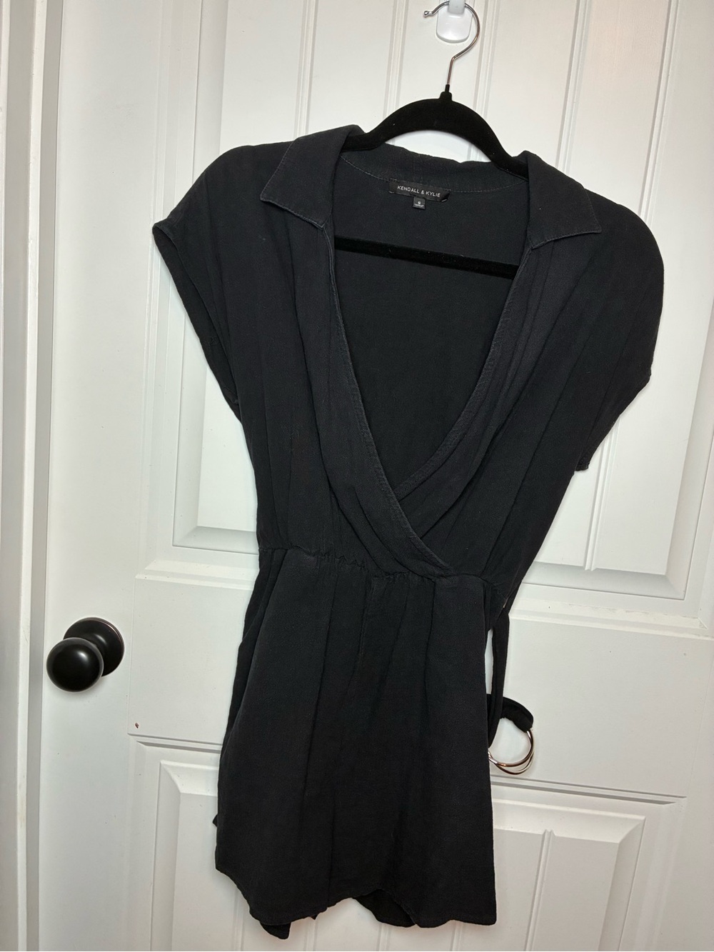 Kendall & Kylie Black Short Sleeve Wrap Romper